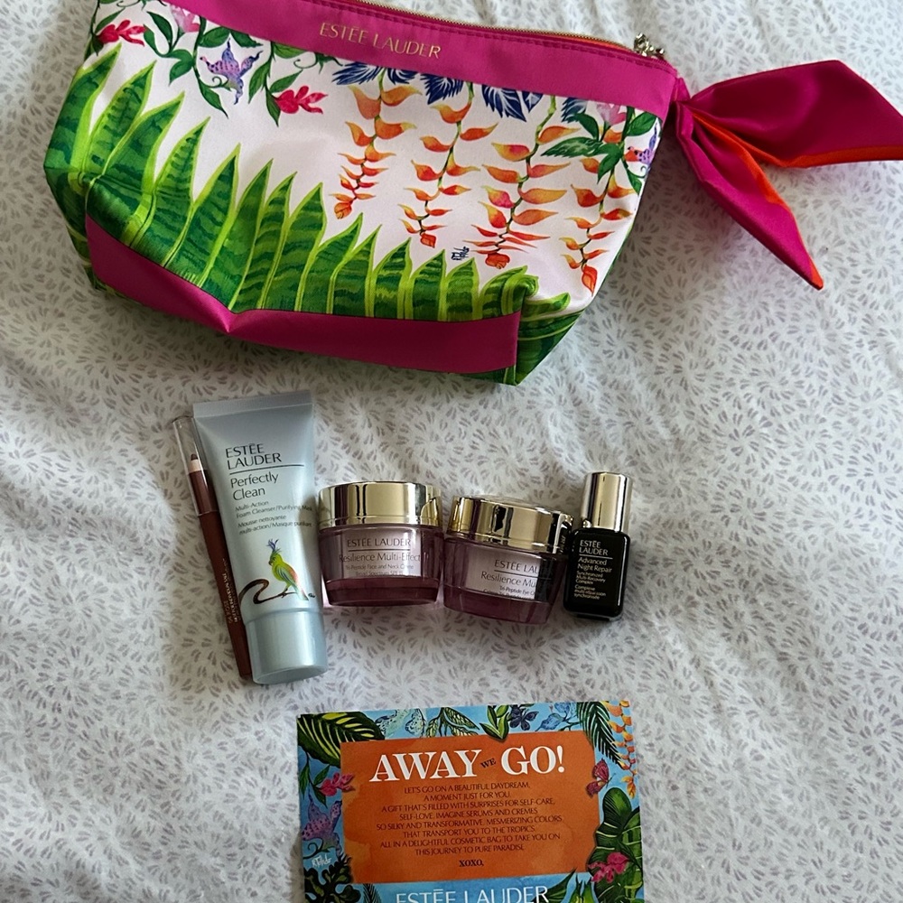 Estee Lauder Floral Cosmetic Bag with Skincare Set
